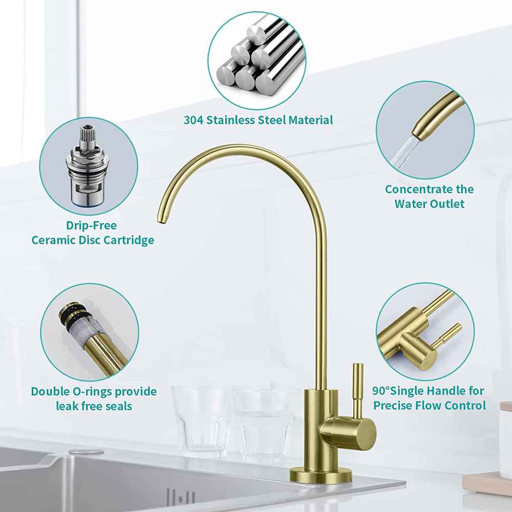 1 Hole Brushed Kitchen Sink Faucet Gold Stainless Steel
