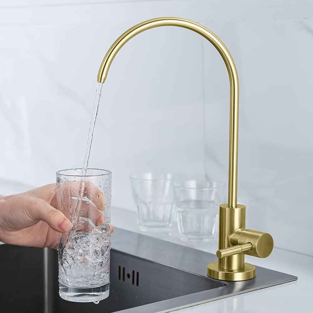 1 Hole Brushed Kitchen Sink Faucet Gold Stainless Steel