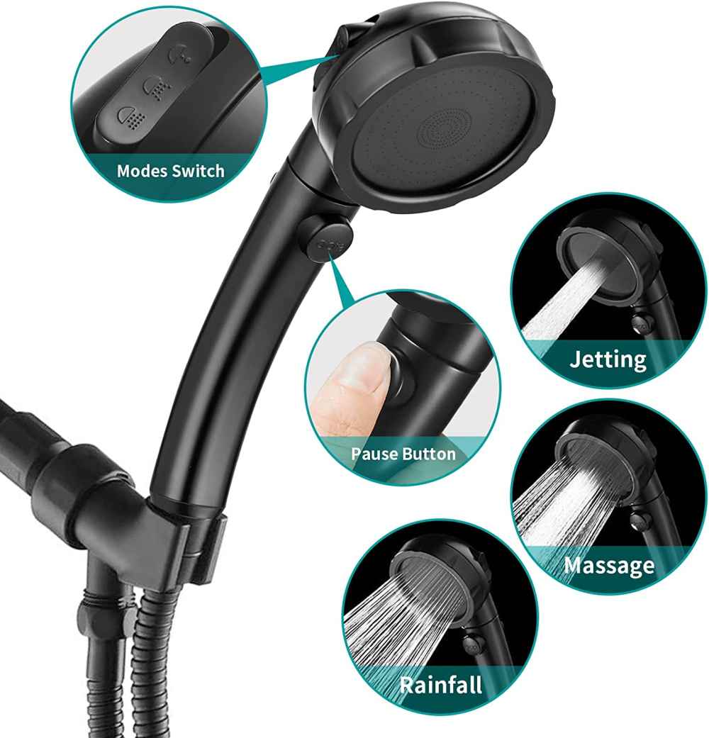 Black Wall Mount  ABS-Stainless Steel Round Shower Head