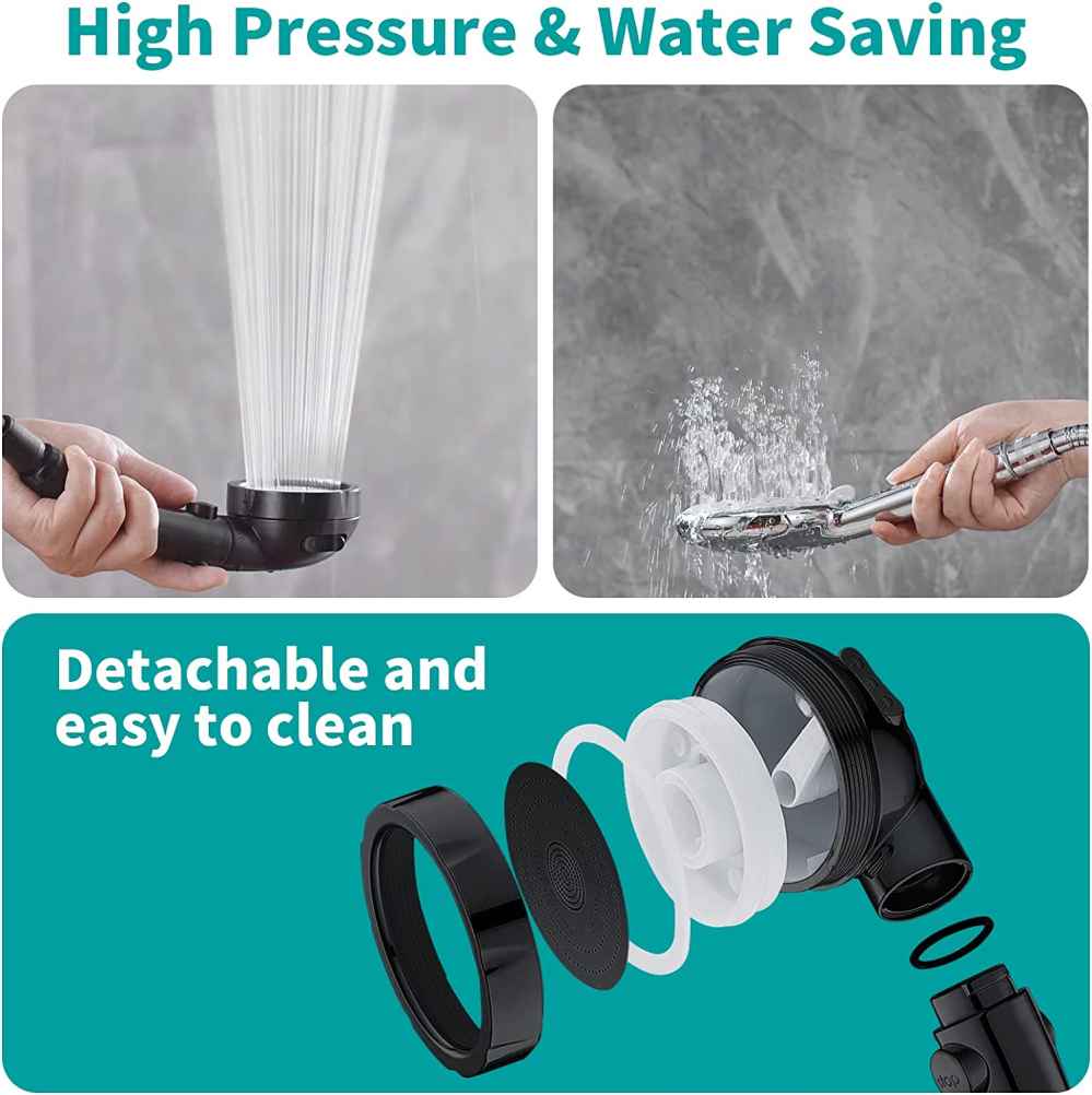 Black Wall Mount  ABS-Stainless Steel Round Shower Head