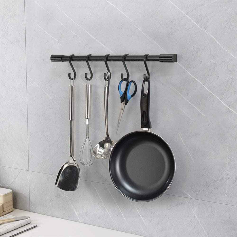 3.14-in. x 1.25-in. Aluminum Wall Mount Kitchen rail with Hooks In Black