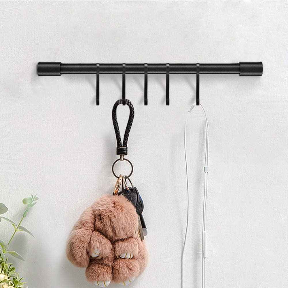 3.14-in. x 1.25-in. Aluminum Wall Mount Kitchen rail with Hooks In Black