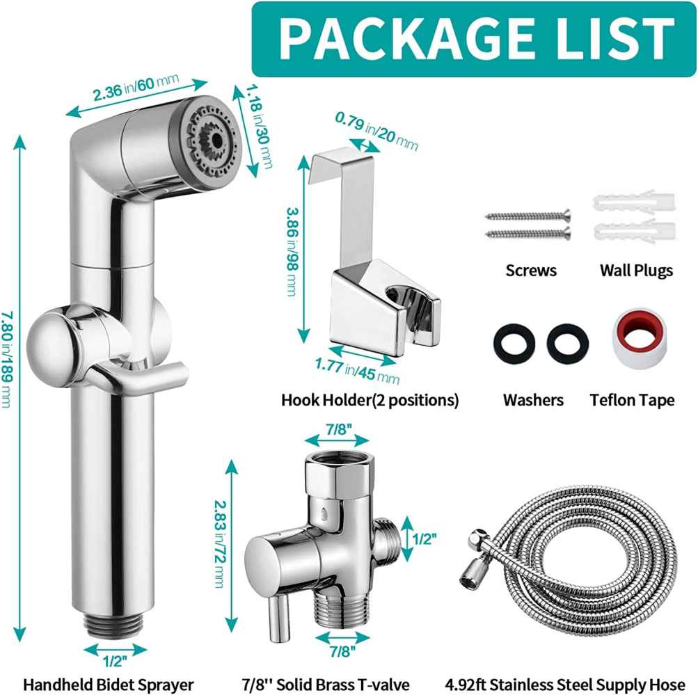2.36-in. x 7.80-in. Stainless Steel Wall Mount Handheld Bidet In Chrome