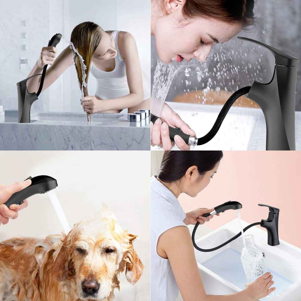 1 Hole  Matte Bathroom Sink Faucet Black Stainless Steel