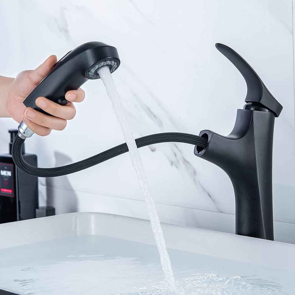 1 Hole  Matte Bathroom Sink Faucet Black Stainless Steel