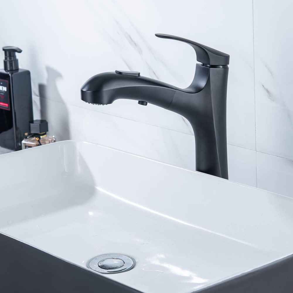 1 Hole  Matte Bathroom Sink Faucet Black Stainless Steel