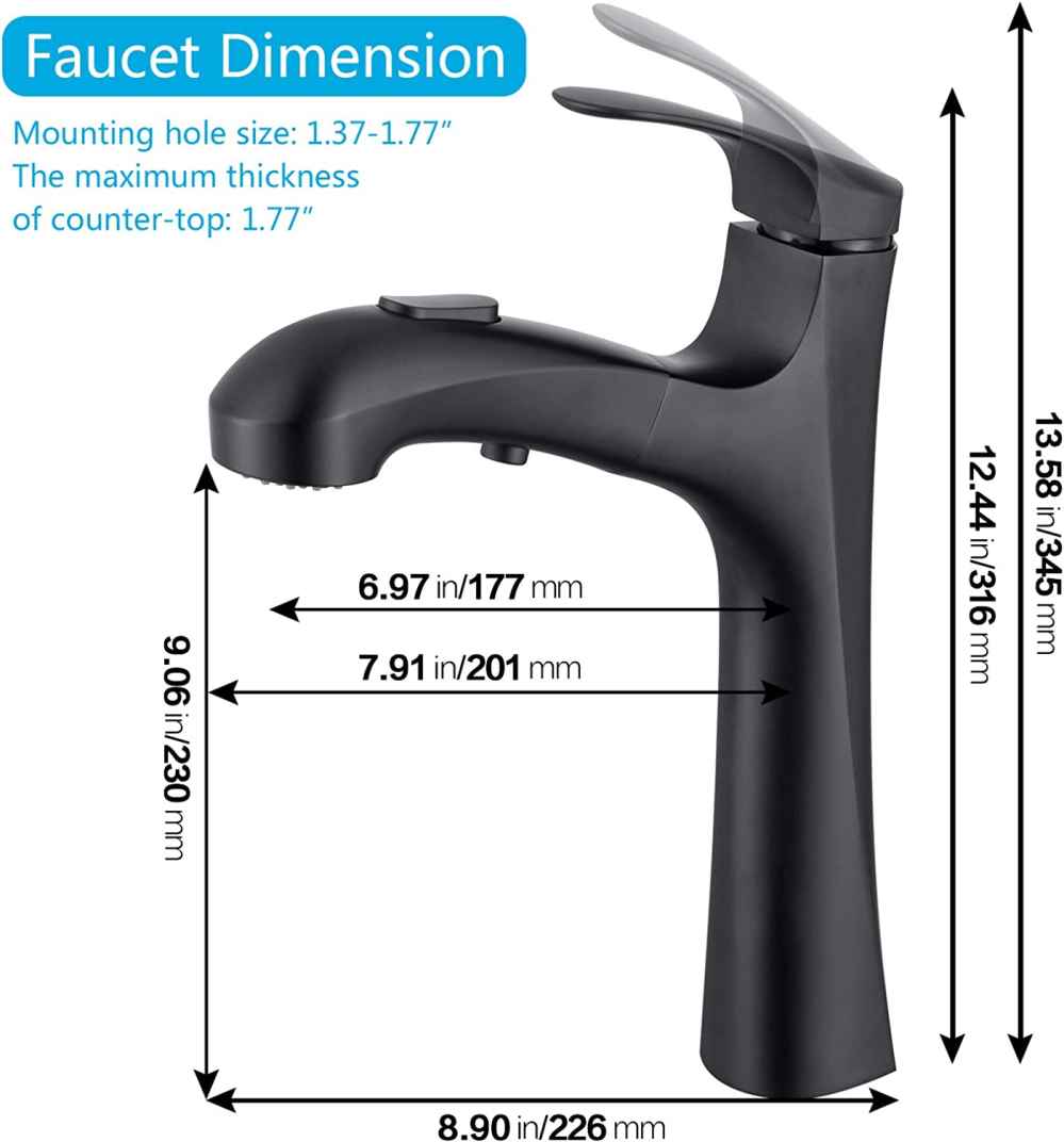 1 Hole  Matte Bathroom Sink Faucet Black Stainless Steel