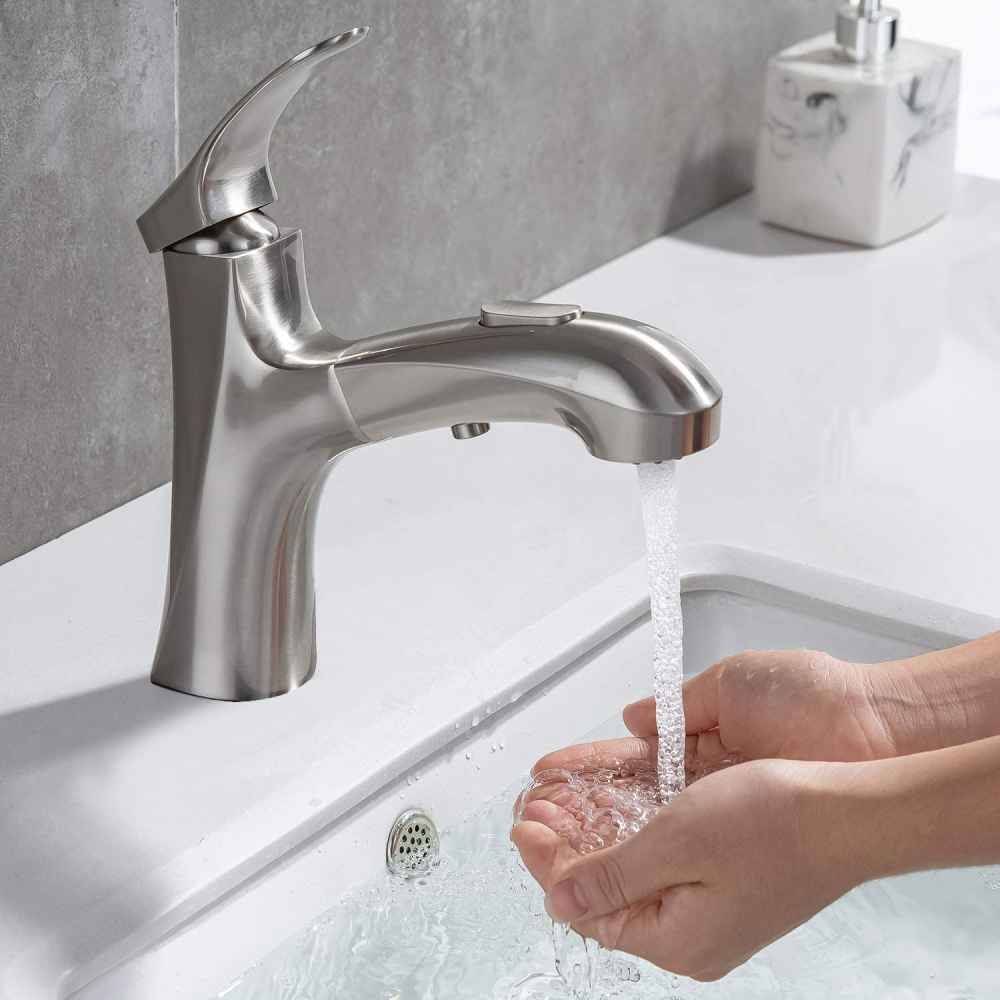 1 Hole  Brushed Bathroom Sink Faucet Brushed Nickel Stainless Steel