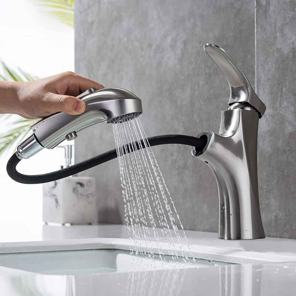 1 Hole  Brushed Bathroom Sink Faucet Brushed Nickel Stainless Steel