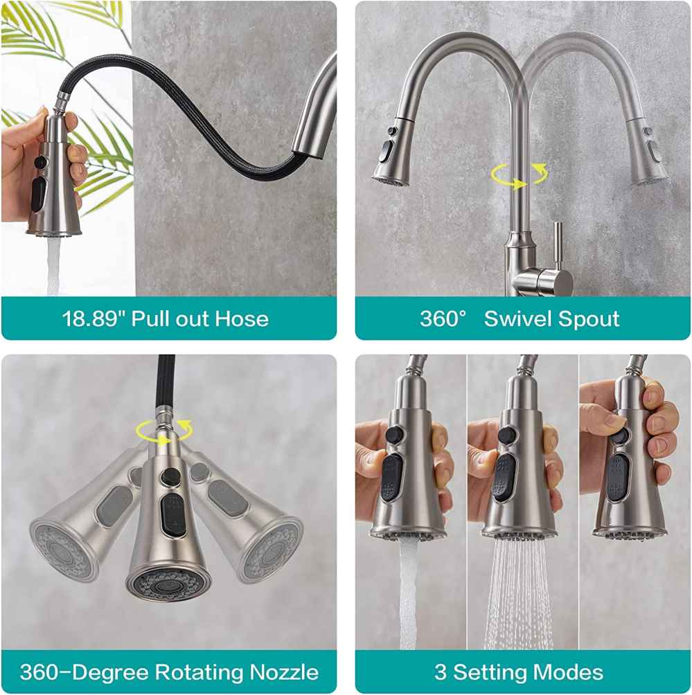 1 Hole  Brushed Kitchen Sink Faucet Brushed Nickel Stainless Steel