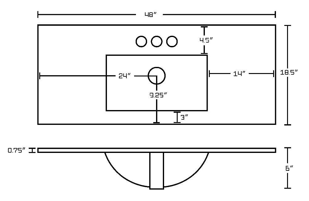 48-in. W 18.5-in. D Ceramic Top In White Color For 3H4-in. Faucet