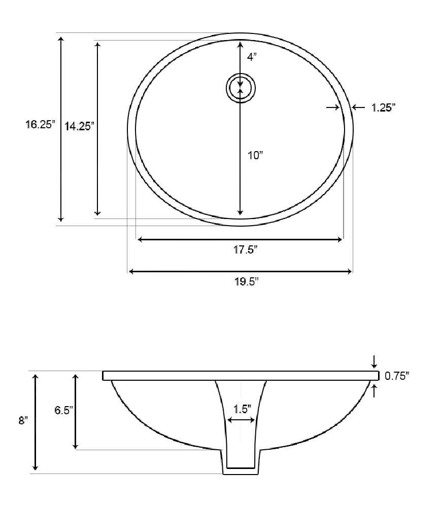 19.5-in. x 16.25-in. Ceramic Bathroom Undermount Sink In White CUPC