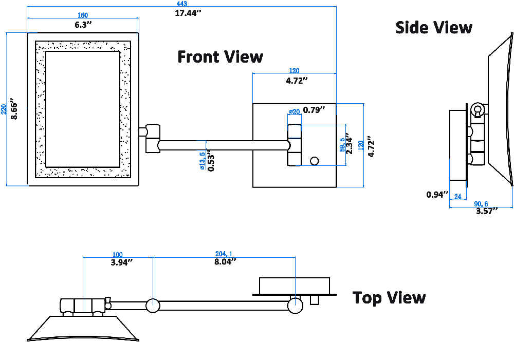 17.44-in. x 8.66-in. Stainless Steel Wall Mount Magnifying Mirror In Chrome