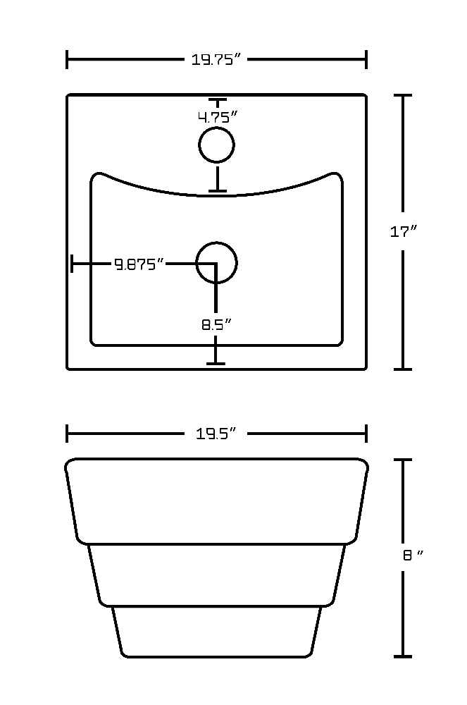 19.75-in. x 17-in. Rectangle Bathroom Vessel Sink White Enamel Glaze