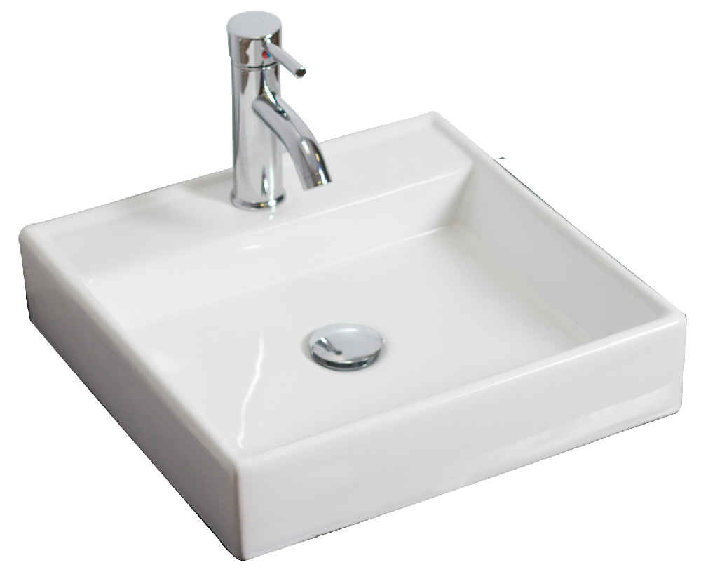 17.5-in. x 17.5-in. Square Bathroom Vessel Sink White Enamel Glaze