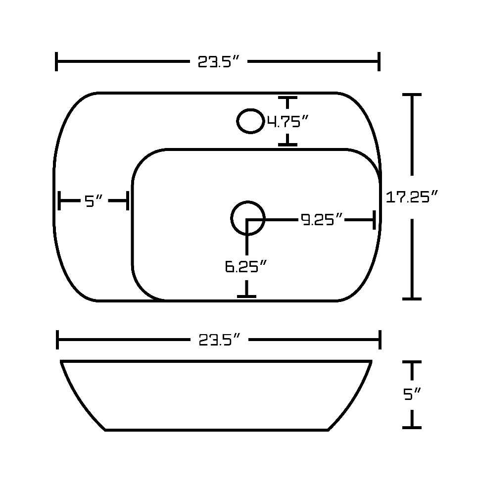 23.5-in. x 17.25-in. Rectangle Bathroom Vessel Sink White Enamel Glaze