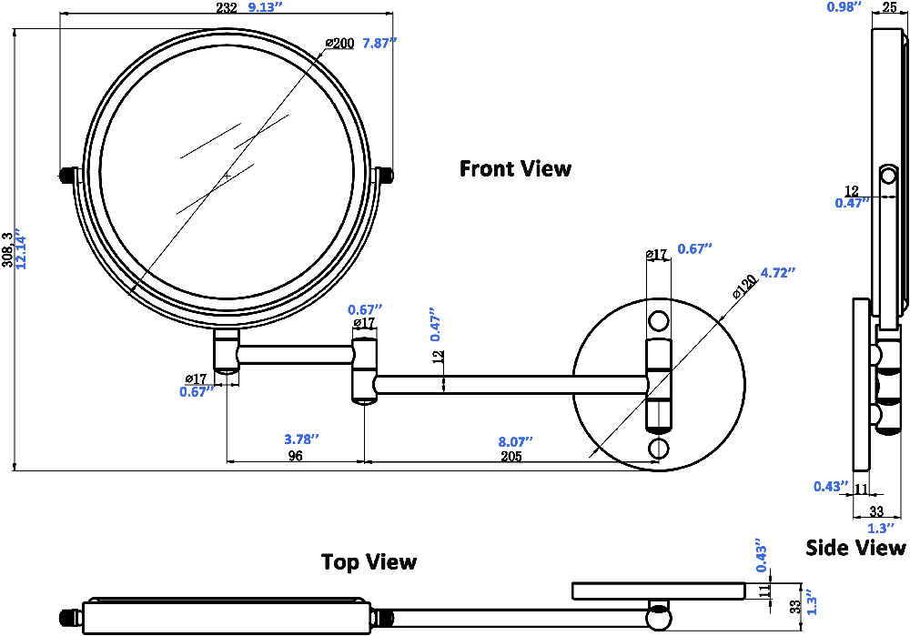 19.56-in. x 12.14-in. Stainless Steel Wall Mount Magnifying Mirror In Chrome