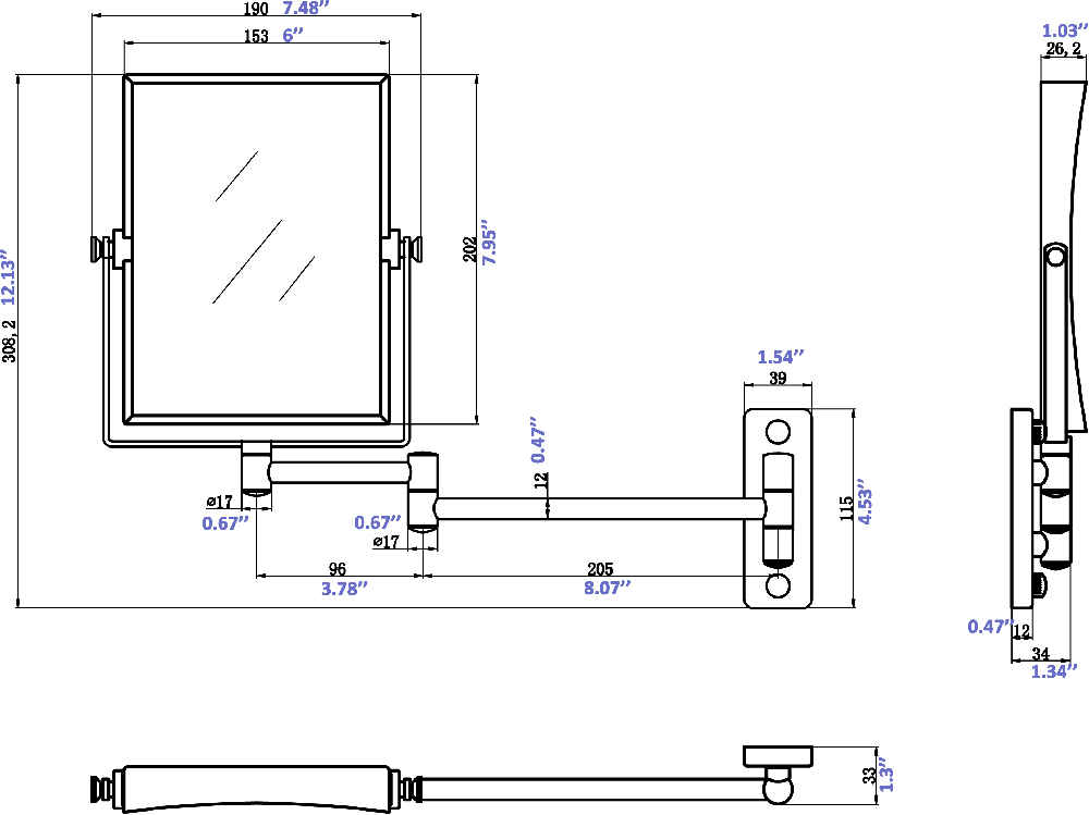 16.36-in. x 12.13-in. Stainless Steel Wall Mount Magnifying Mirror In Chrome