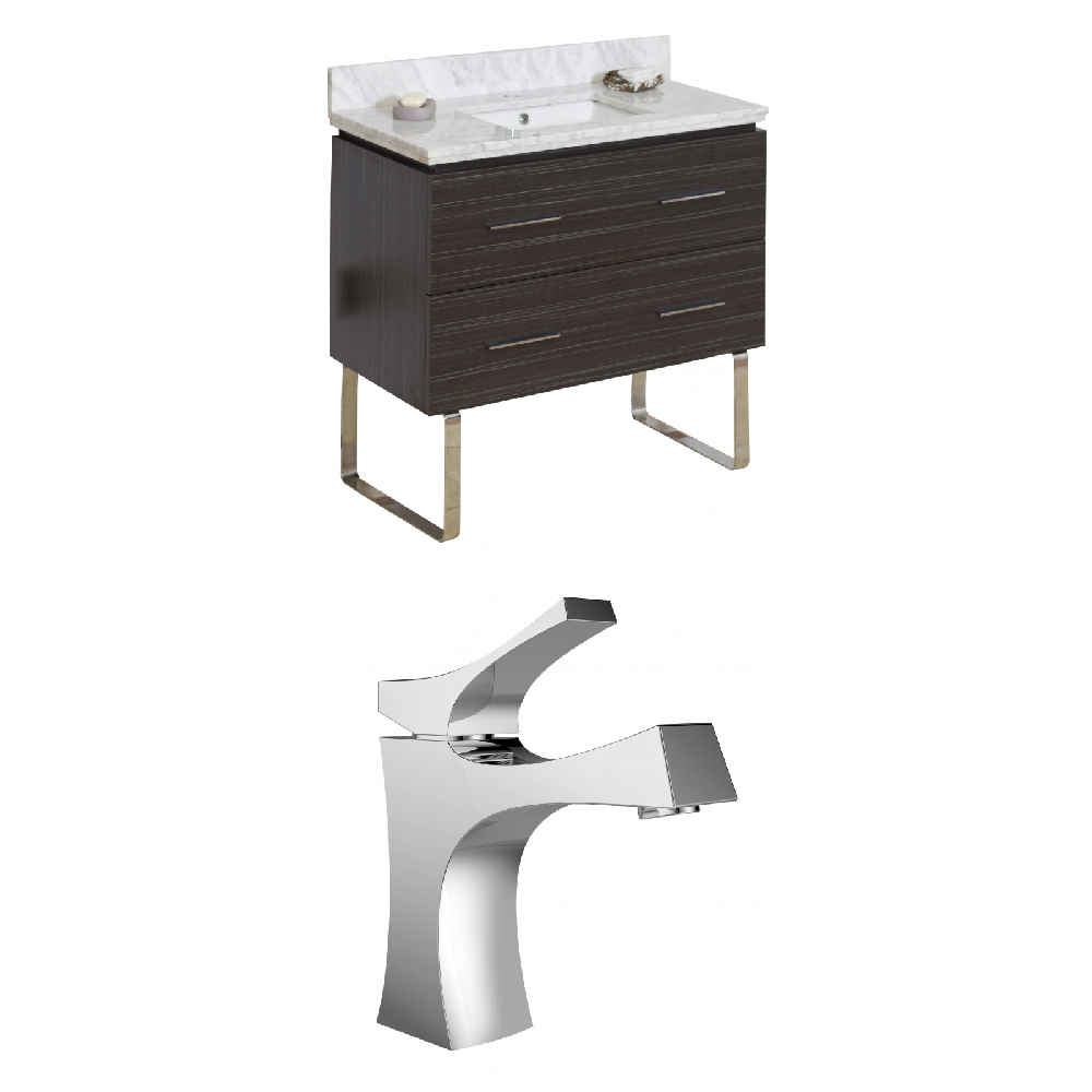 36-in. W Floor Mount Dawn Grey Vanity Set For 1 Hole Drilling Bianca Carara Top Biscuit UM Sink