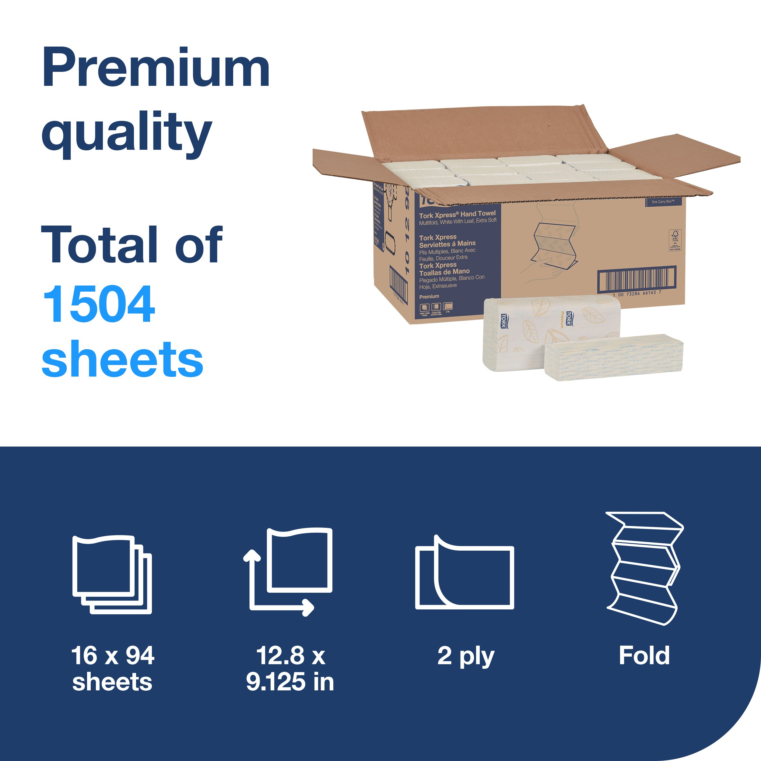 Tork Xpress Folded Paper Towel H2 12.8X9.125 IN White Multifold M