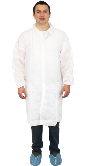 Lab Coat Small (SM) White Spunbond Polypropylene Disposable No