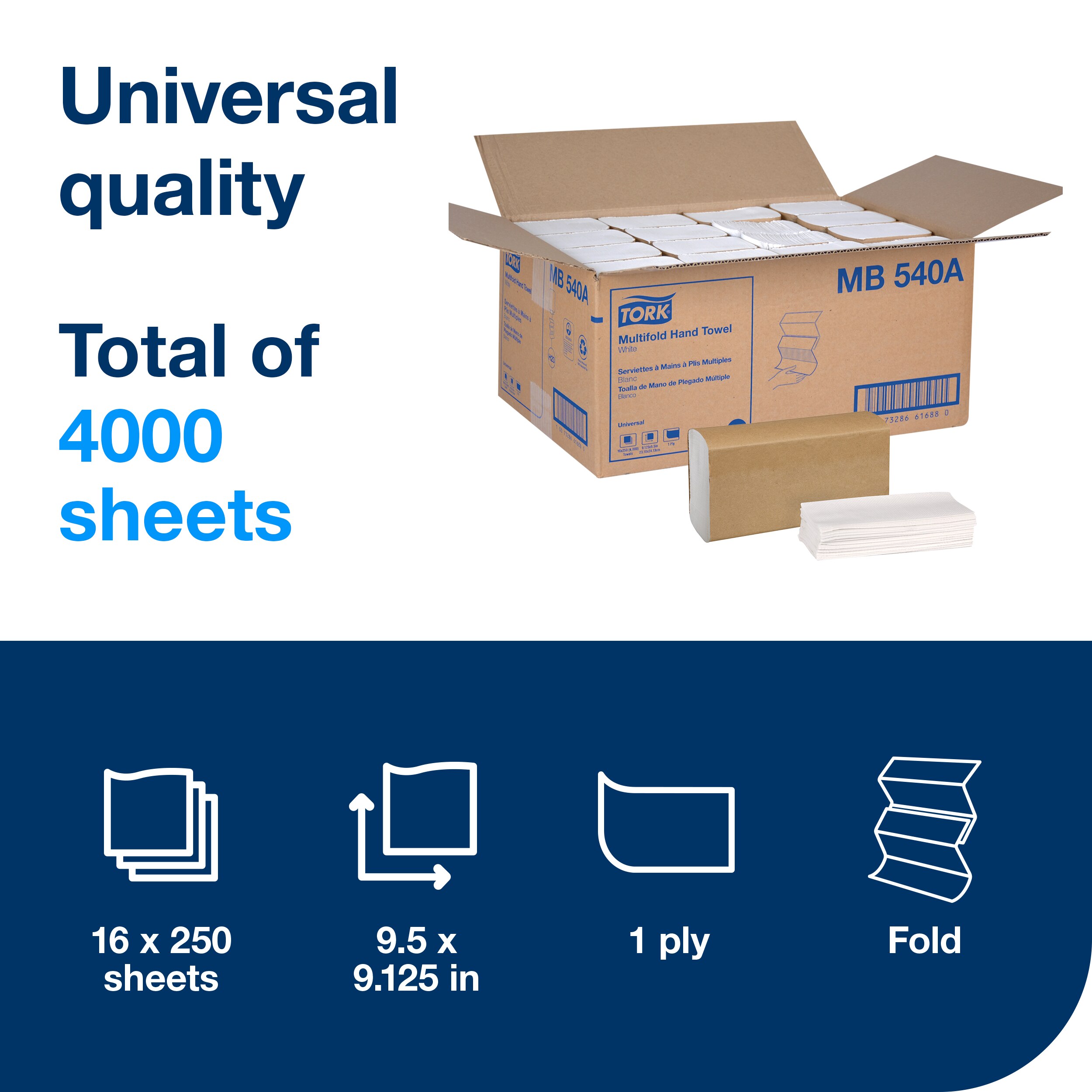 Tork Folded Paper Towel H2 9.5X9.125 IN 3.17X9.125 IN White