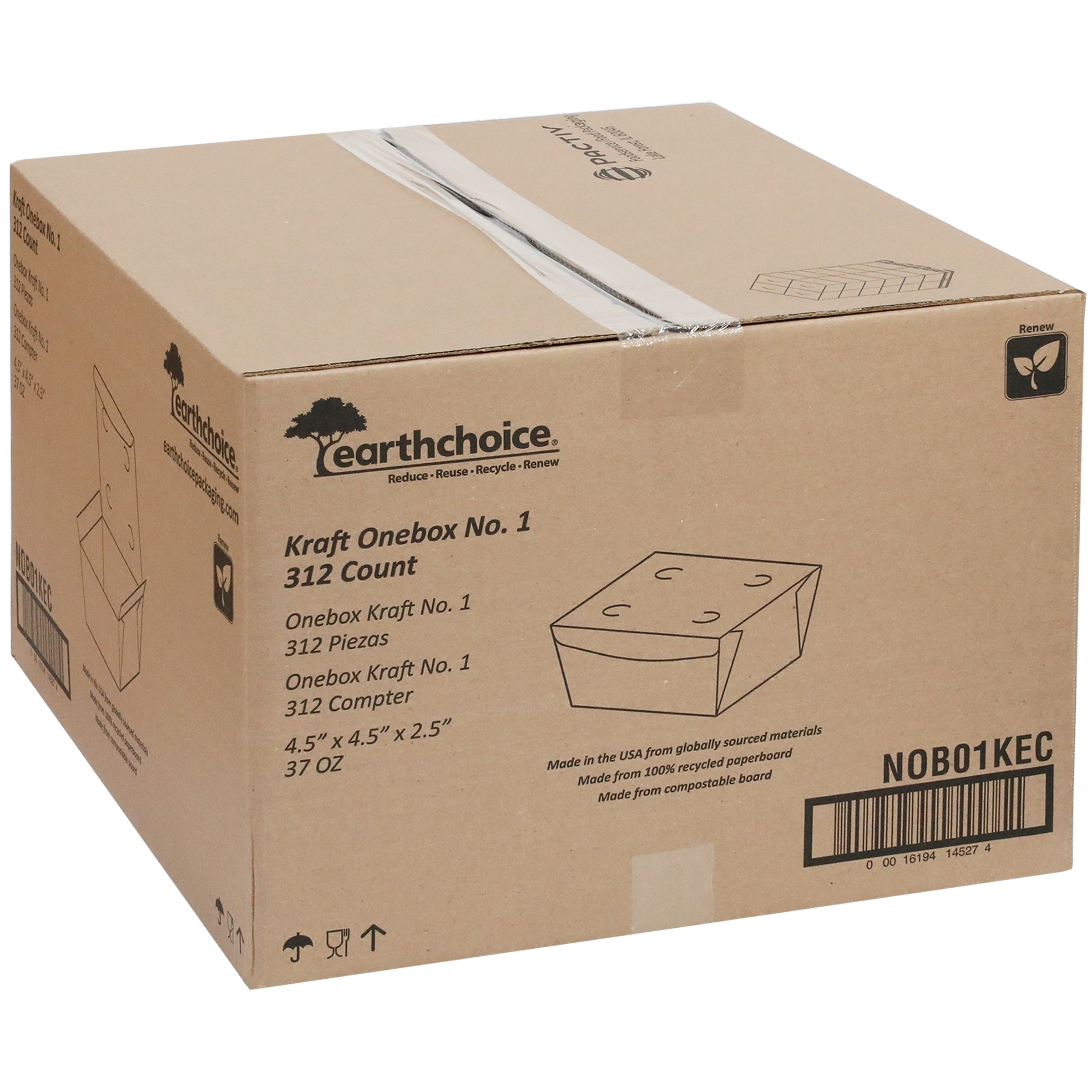OneBox® #1 Take-Out Box Tuck-Top 4.5X4.5X2.5 IN Paperboard Kraft