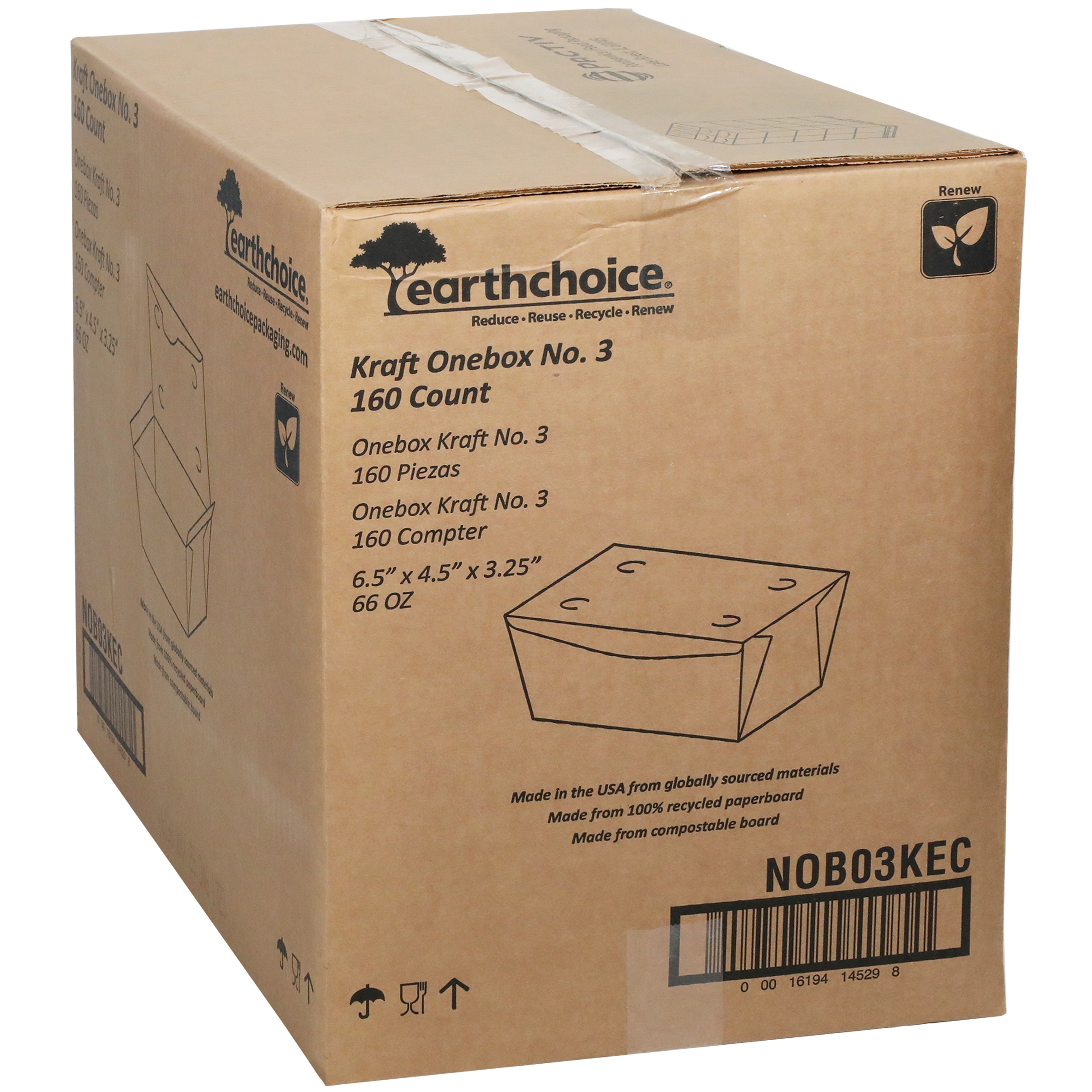 OneBox® #3 Take-Out Box Tuck-Top 6.5X4.5X3.3 IN Paperboard Kraft