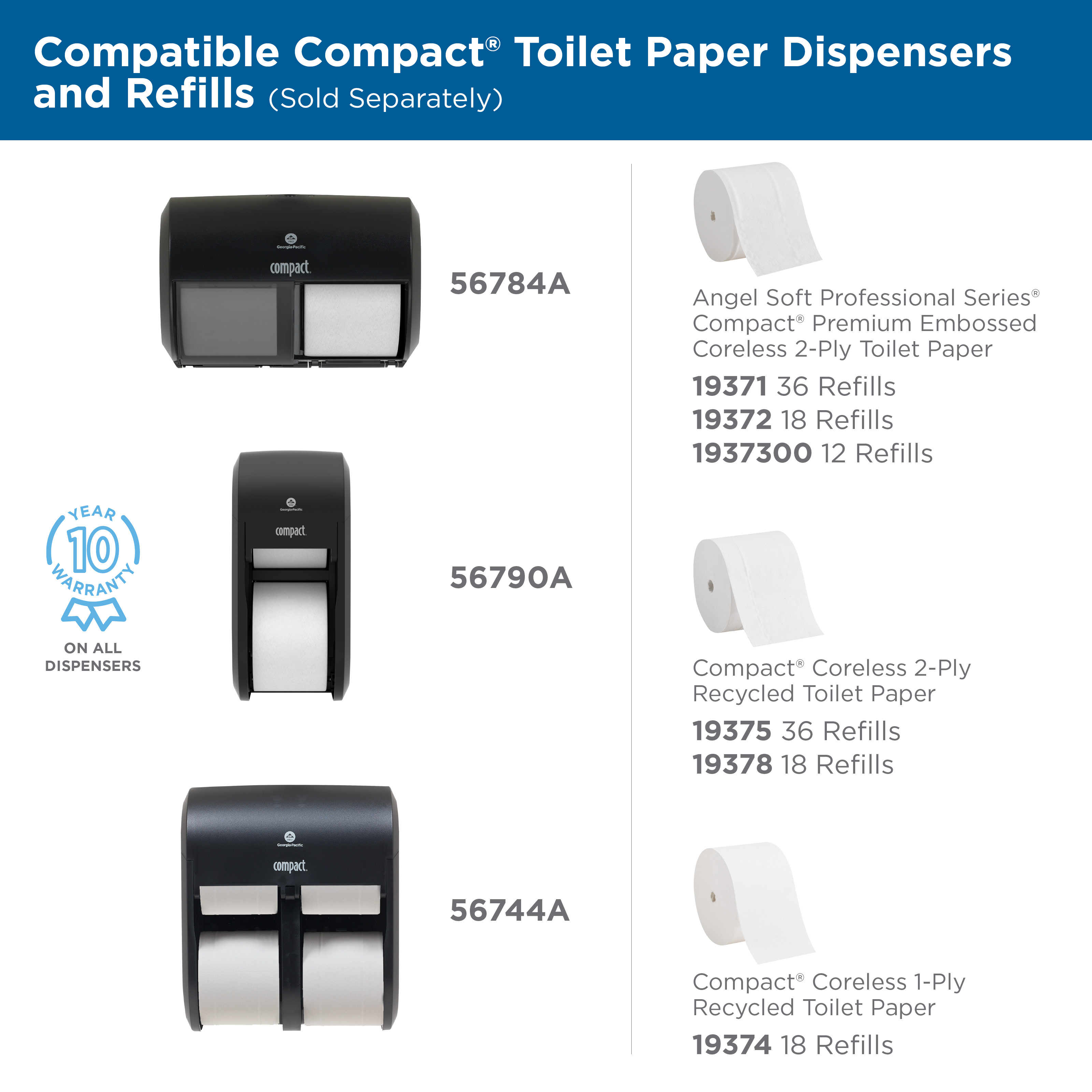 Compact® Toilet Paper & Tissue Roll 4X3.8 IN 1PLY White Coreless