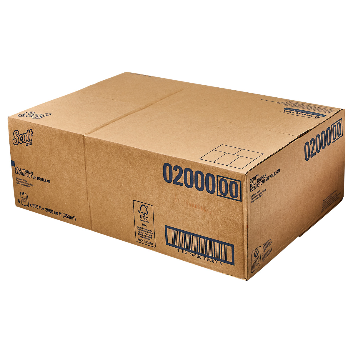 ロマドン　テープカット　5ボックス Scott® Roll Paper Towel 8X8 IN 950 FT White Hardwound Core 950