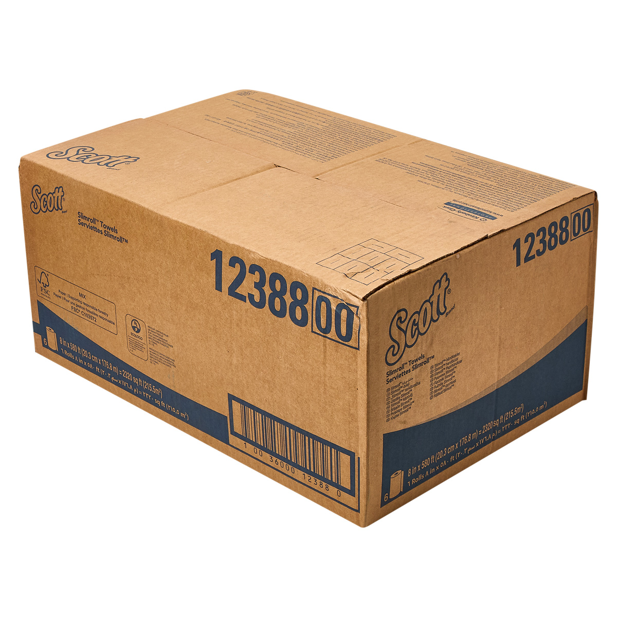 Scott® Roll Paper Towel 8X8 IN 580 FT White Hardwound Slim Roll 