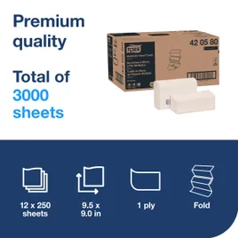 Tork Folded Paper Towel H2 9.5X9 IN 3.2X9 IN White Multifold