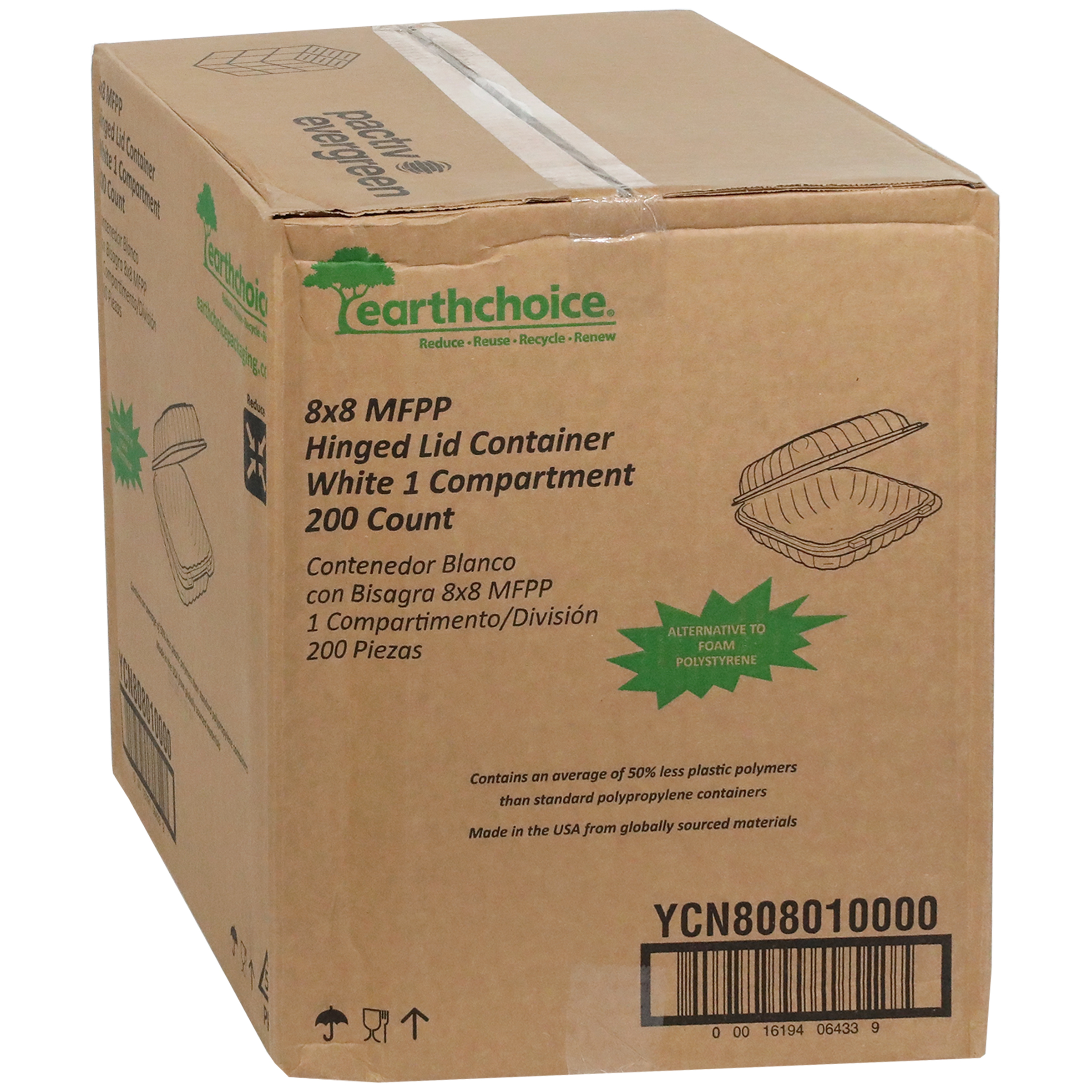 Take-Out Container Hinged With Dome Lid 8.3X8.4X3.1 IN MFPP White