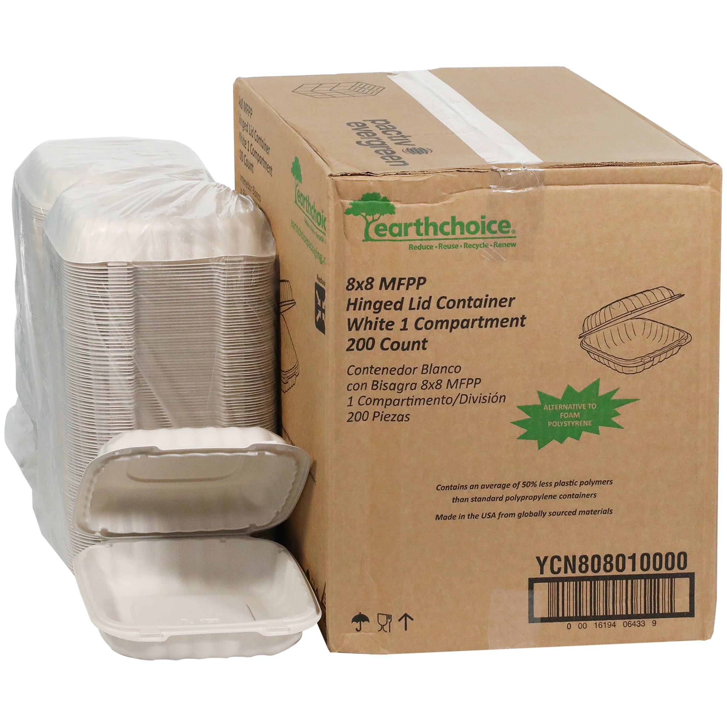 Take-Out Container Hinged With Dome Lid 8.3X8.4X3.1 IN MFPP White