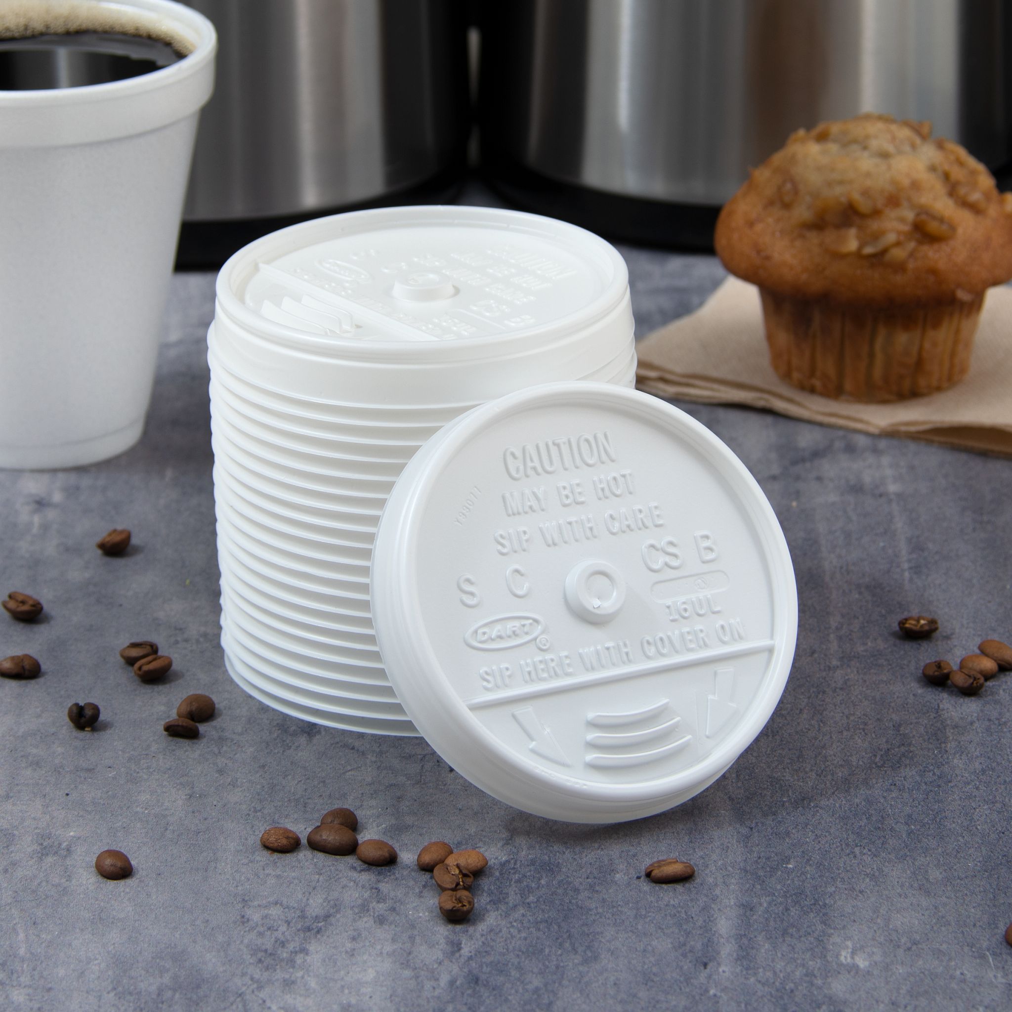 Dart® Lid Flat 3.9X0.6 IN HIPS White For 12-24 OZ Hot Cup Sip