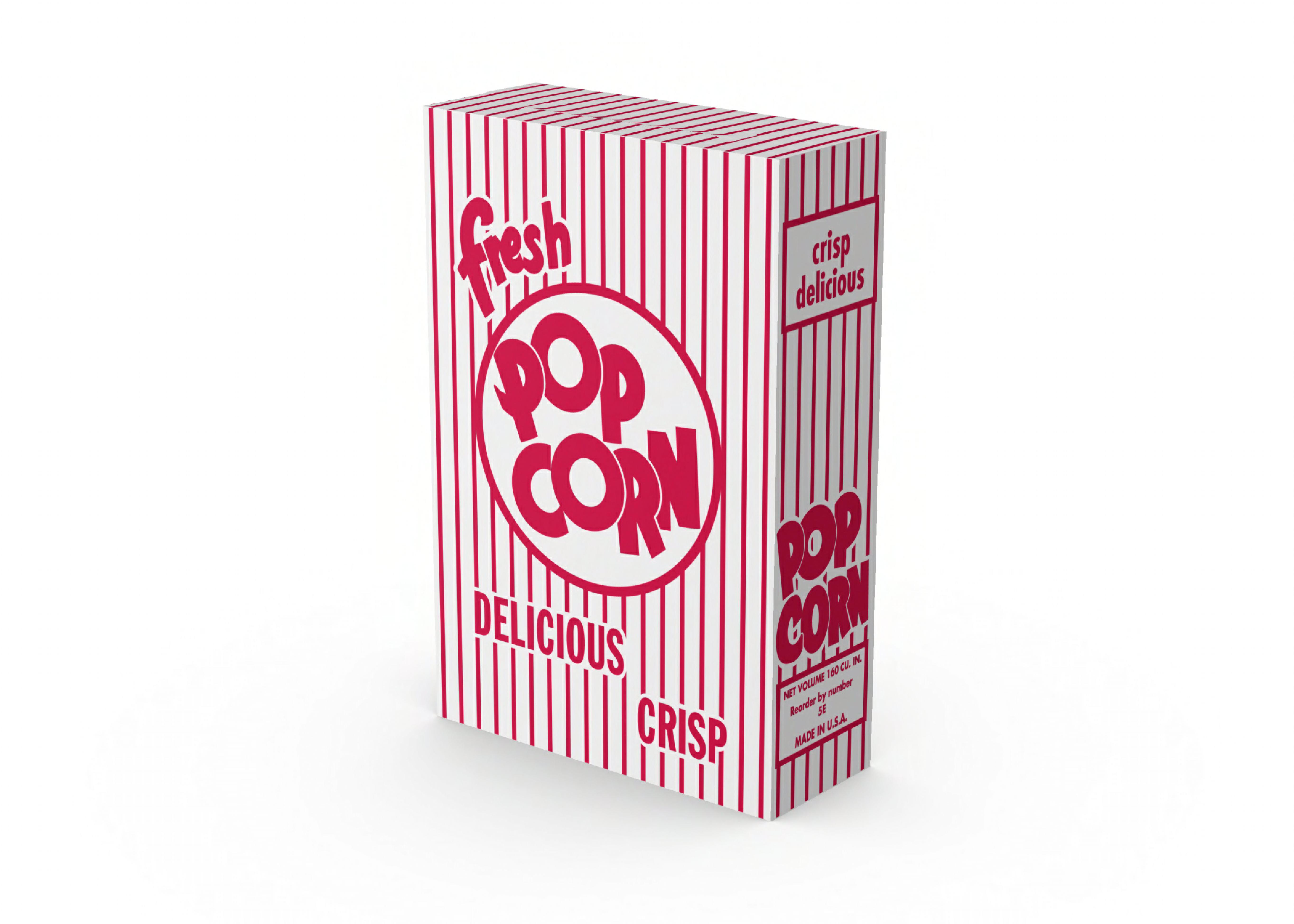 Popcorn Take-Out Box Base 6.5X2.563X9.675 IN Paperboard Red White