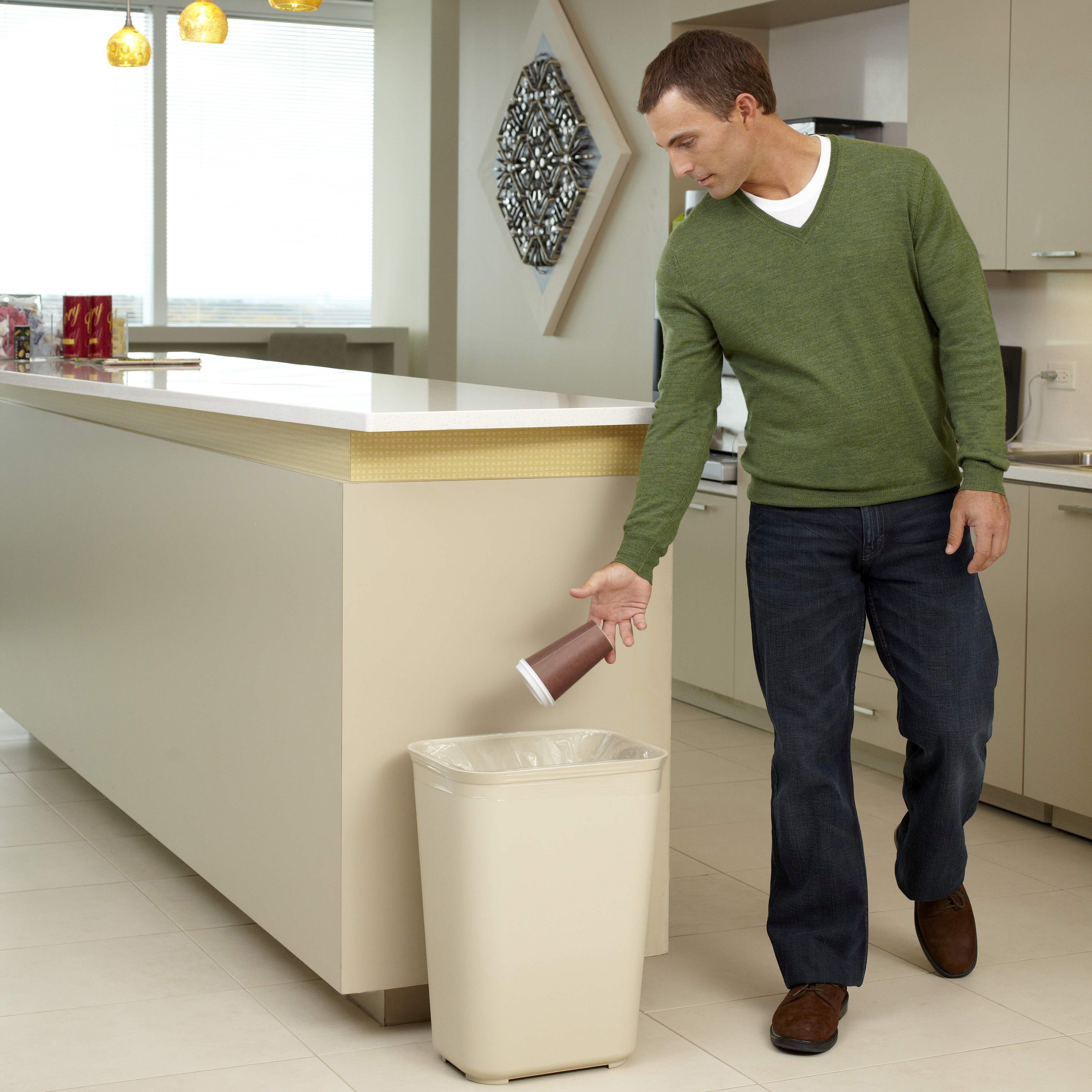 Trash Can 15X12X20 IN 10 GAL 40 QT Beige Resin 1/Each | Imperial Dade