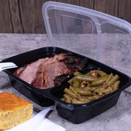 Take-Out Container Base & Lid Combo 30 OZ 2 Compartment Plastic