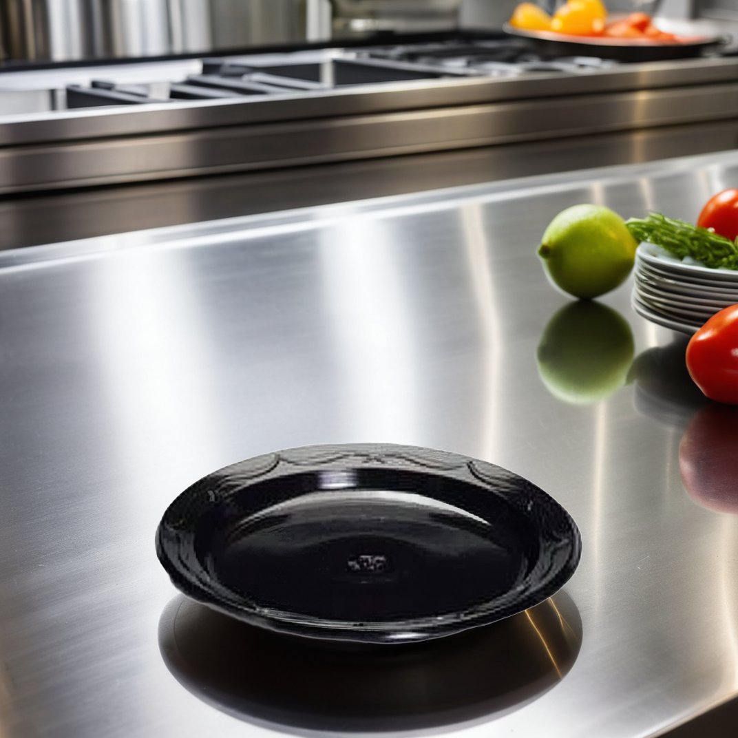 Plate 6 IN Plastic Black 125 Count/Pack 8 Packs/Case 1000 Count