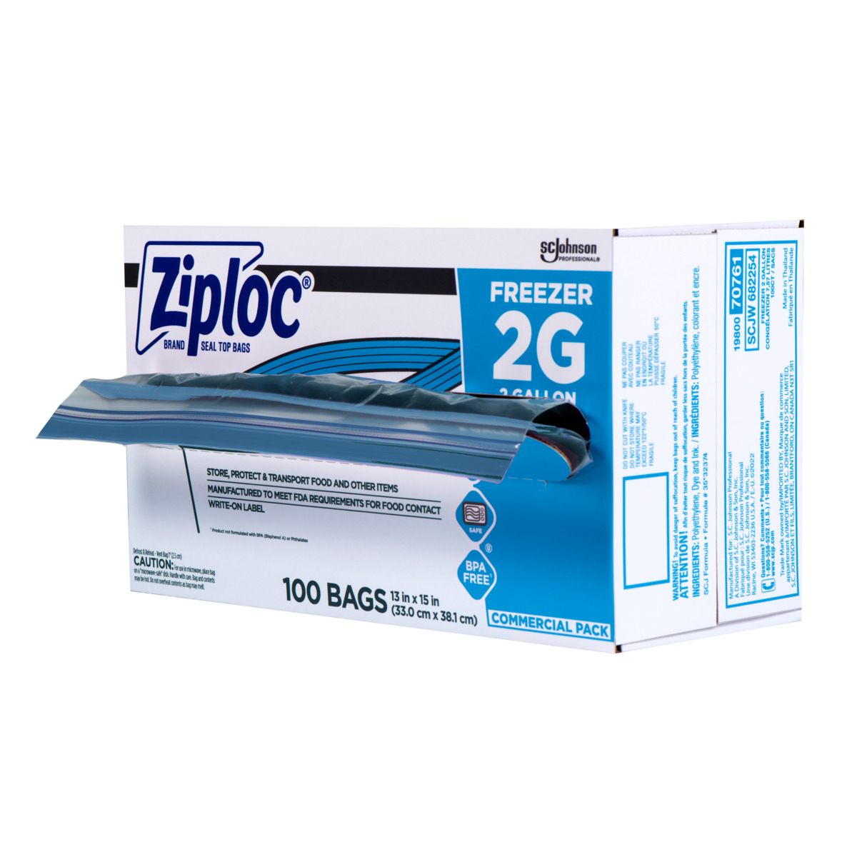 Ziploc® Freezer Bag 13X15.5 IN 2 GAL Plastic Clear With Double Zip
