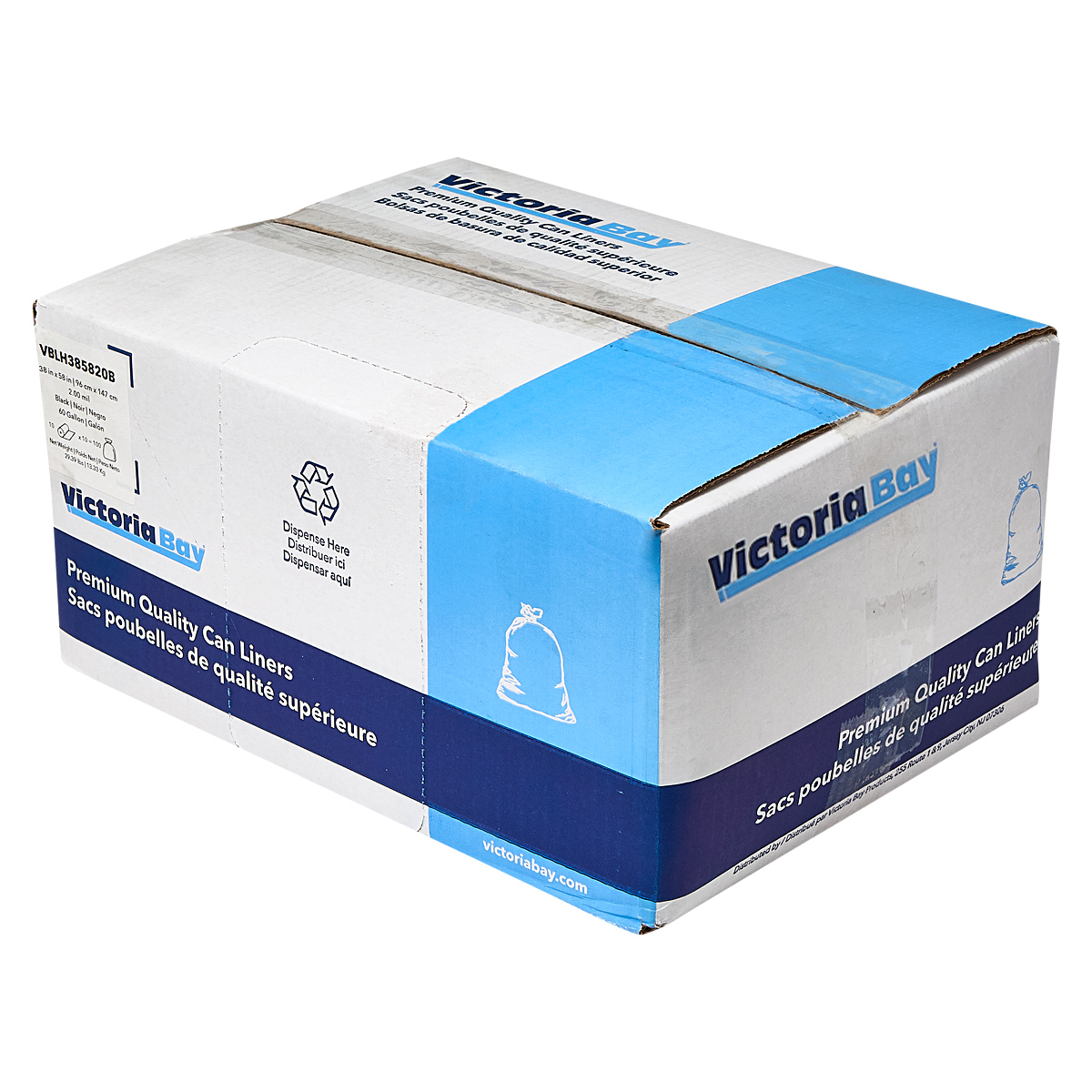 Victoria Bay Can Liner 38X58 IN 60 GAL Black LLDPE 2MIL Roll 100