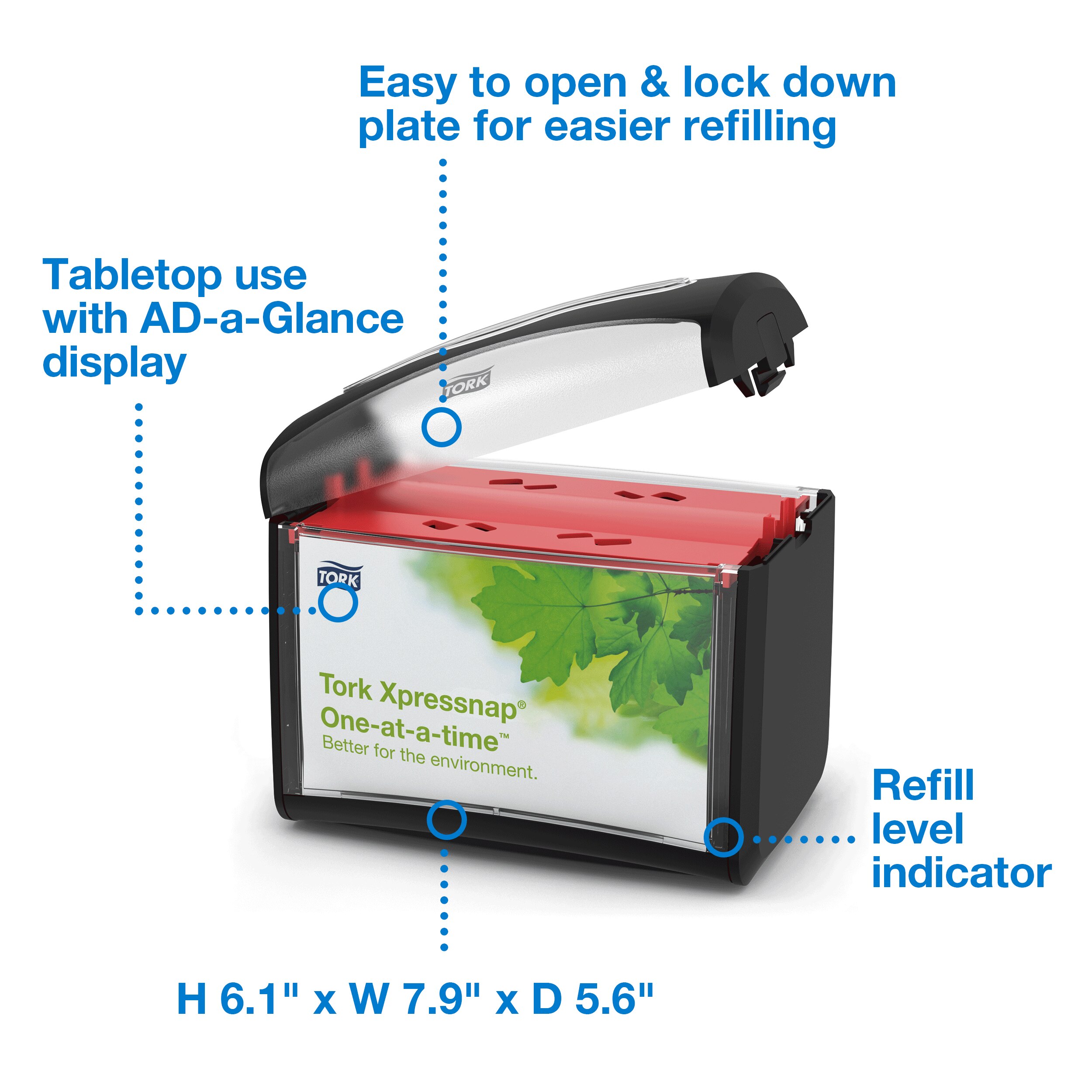 Tork Xpressnap® N4 Napkin Dispenser 5.6X7.9X6.7 IN Black Plastic