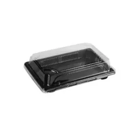 Sushi Take-Out Tray Base & Lid Combo 7X5 IN Plastic Black Clear