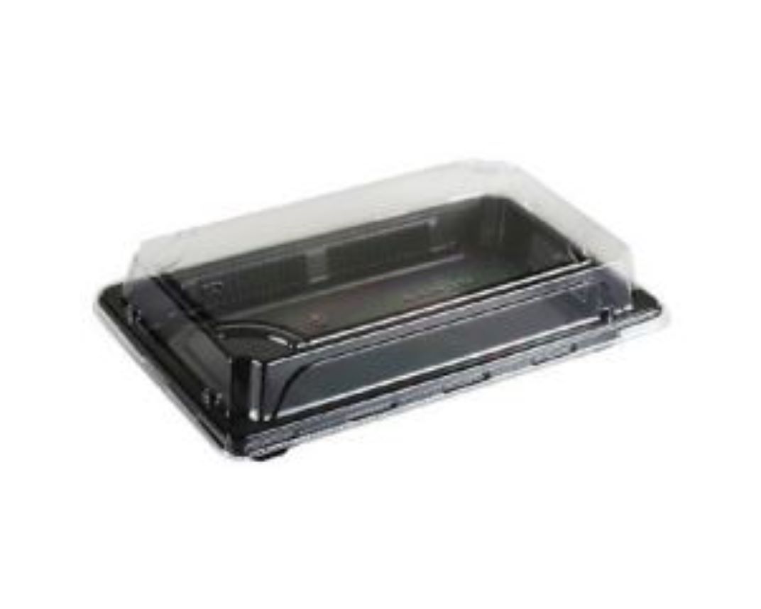 Sushi Take-Out Tray Base & Lid Combo 9X6 IN Plastic Black Clear