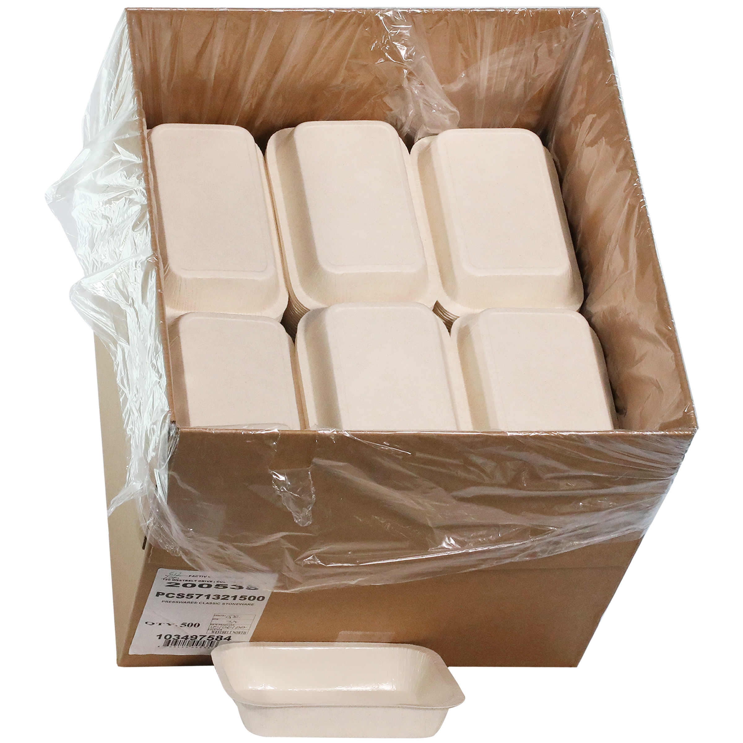 テラキューブ Pressware® Take-Out Tray 7.84375X5.125X1.375 IN Paperboard White