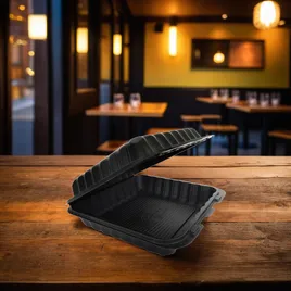 Victoria Bay Take-Out Container Hinged 9X9X3 IN MFPP Black Square