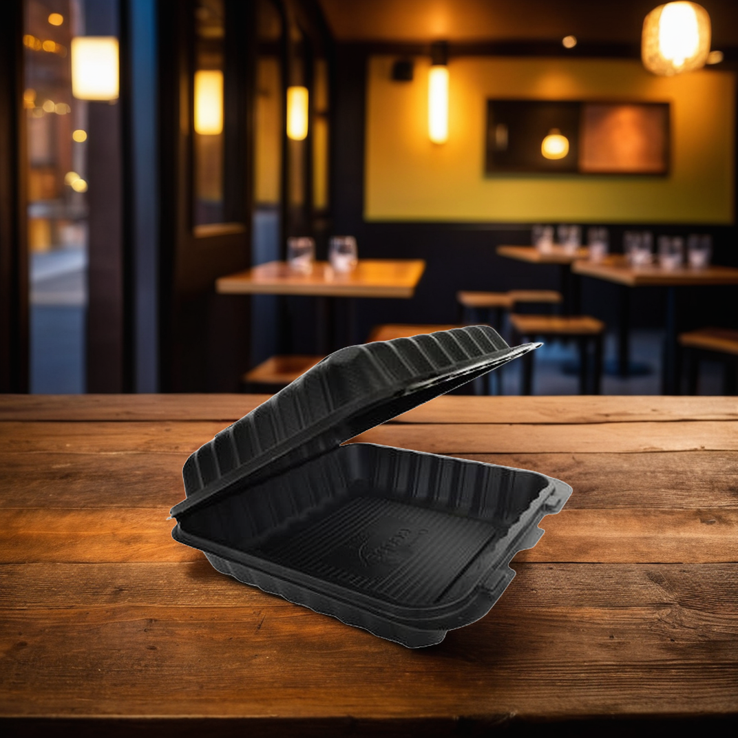 Victoria Bay Take-Out Container Hinged 9X9X3 IN MFPP Black Square