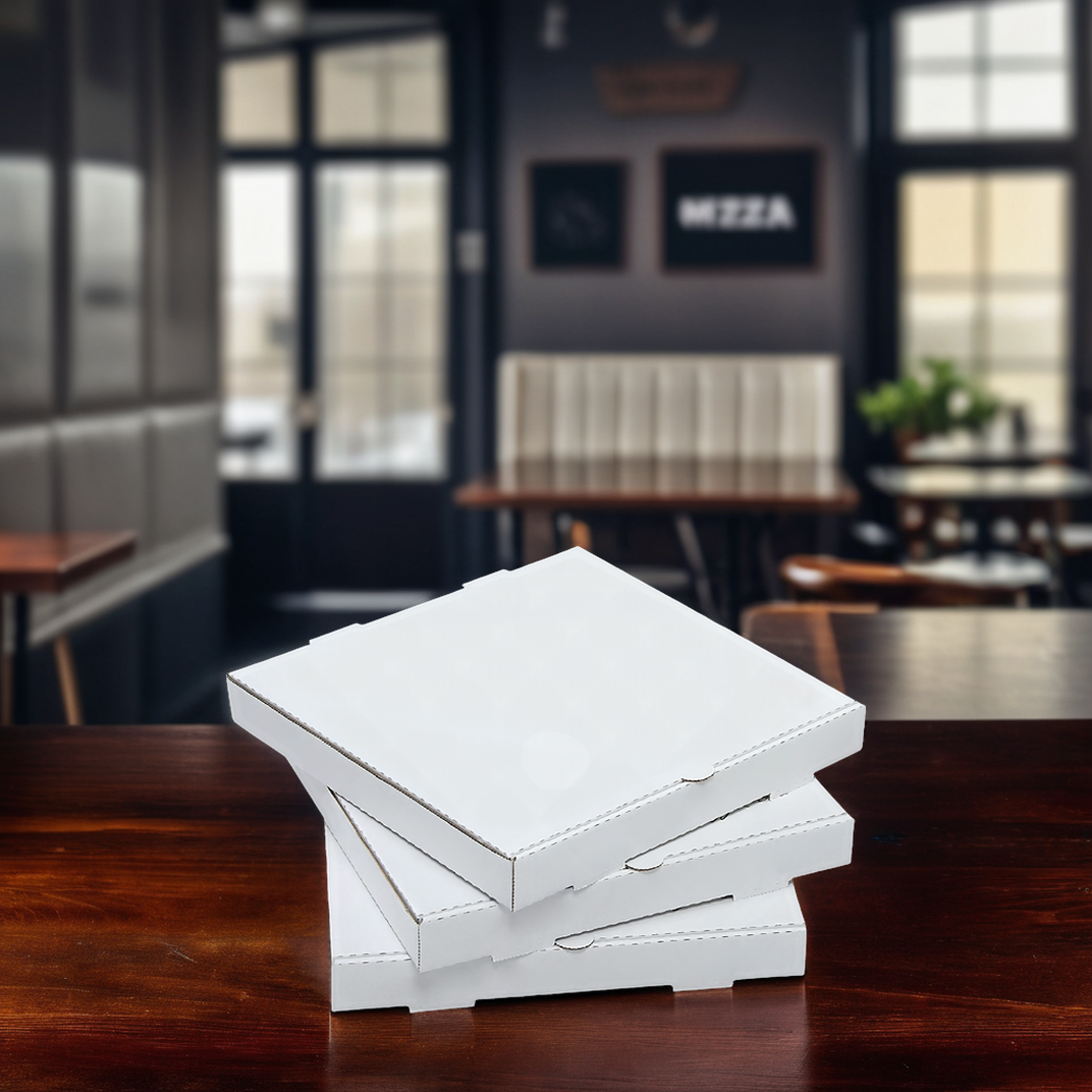 Pizza Box 9X9X1.63 IN Corrugated Cardboard White Kraft Plain E