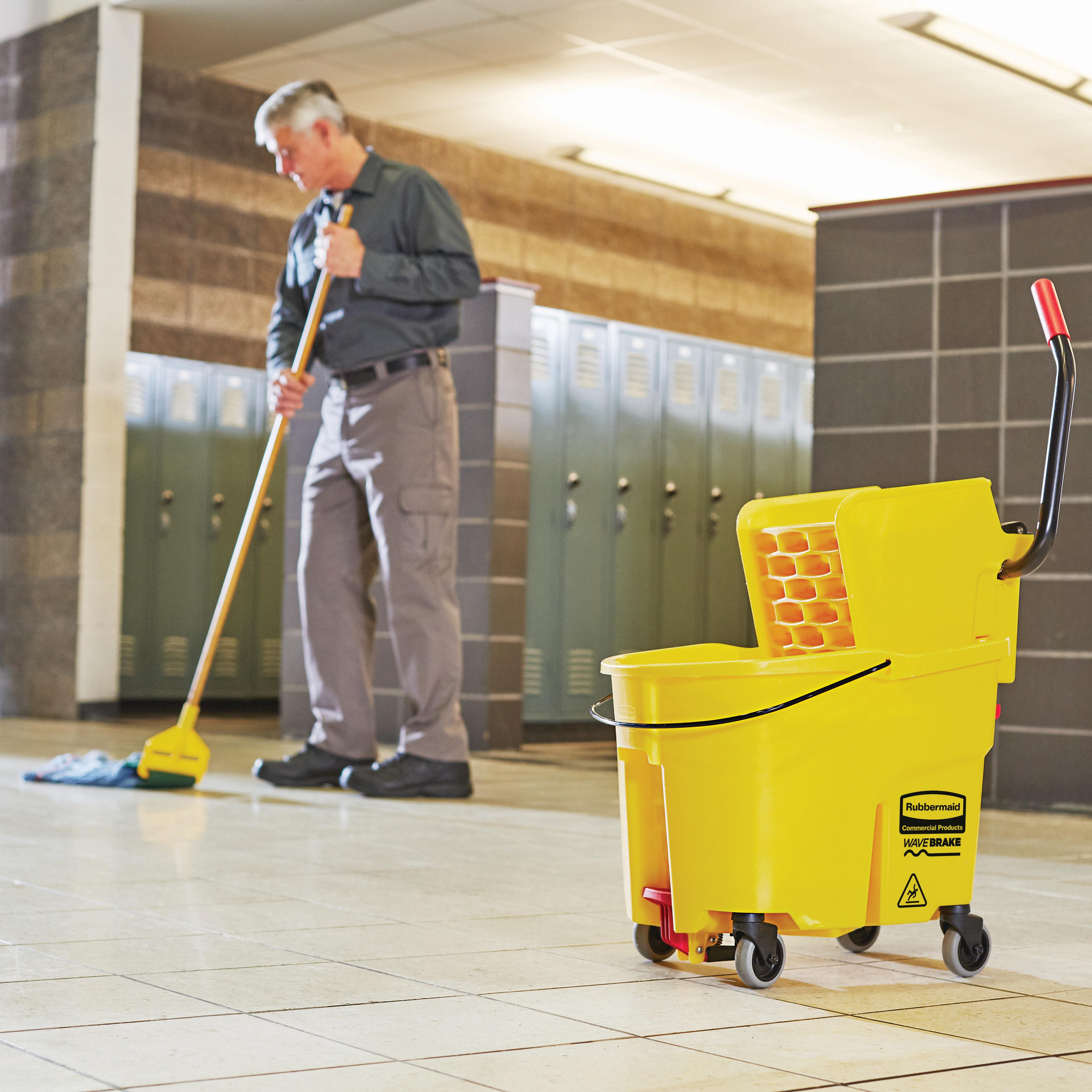 WaveBrake® Mop Bucket & Wringer 35 QT Plastic Brown Side Press 1