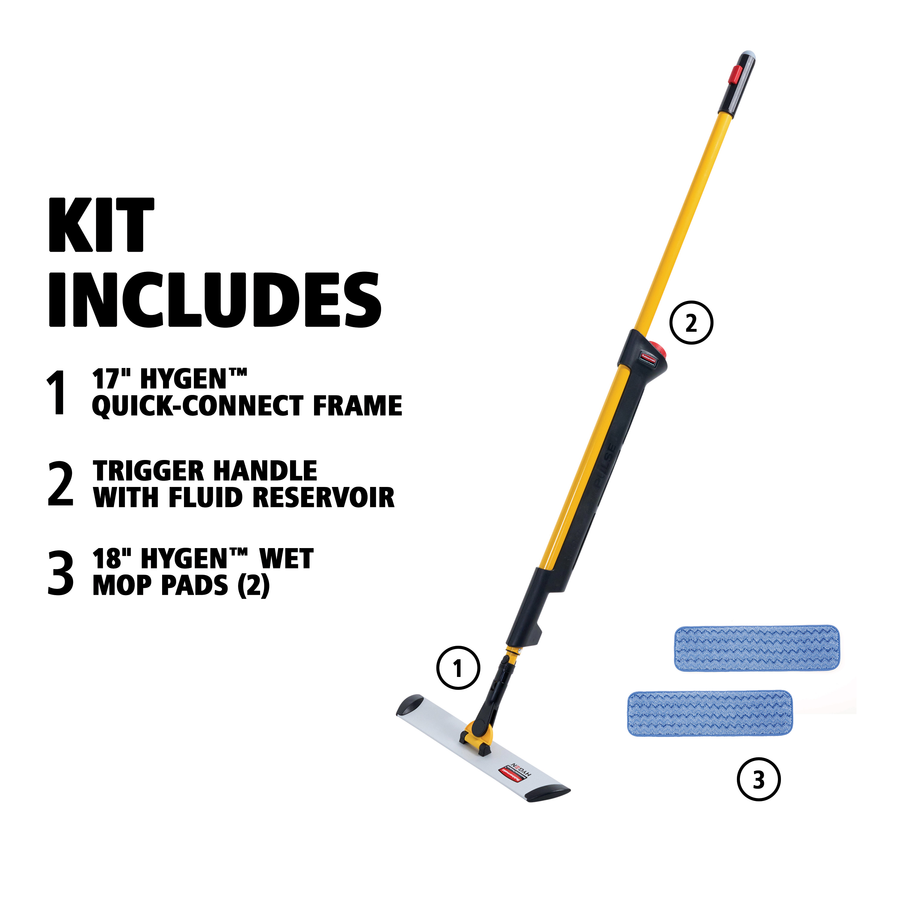 Hygen™ PULSE™ Bucketless Wet Mop Kit Includes: (1) Handle With
